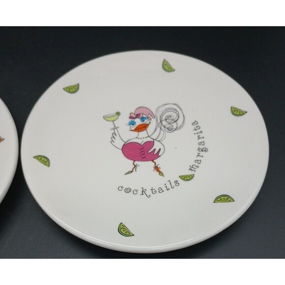 Bella Casa By Ganz Tipsy Chicken Cocktail Plates Mai Tai Daquari Martini - Picture 3 of 7